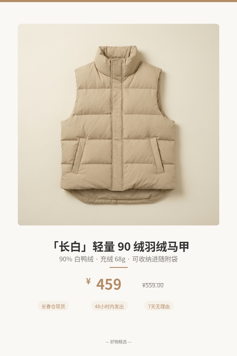 「长白」轻量 90 绒羽绒马甲 细节图 1