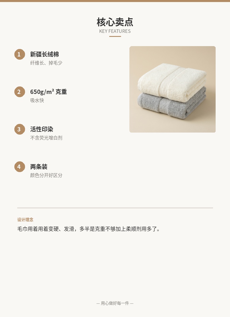 「暖白」新疆长绒棉毛巾两条装 细节图 2