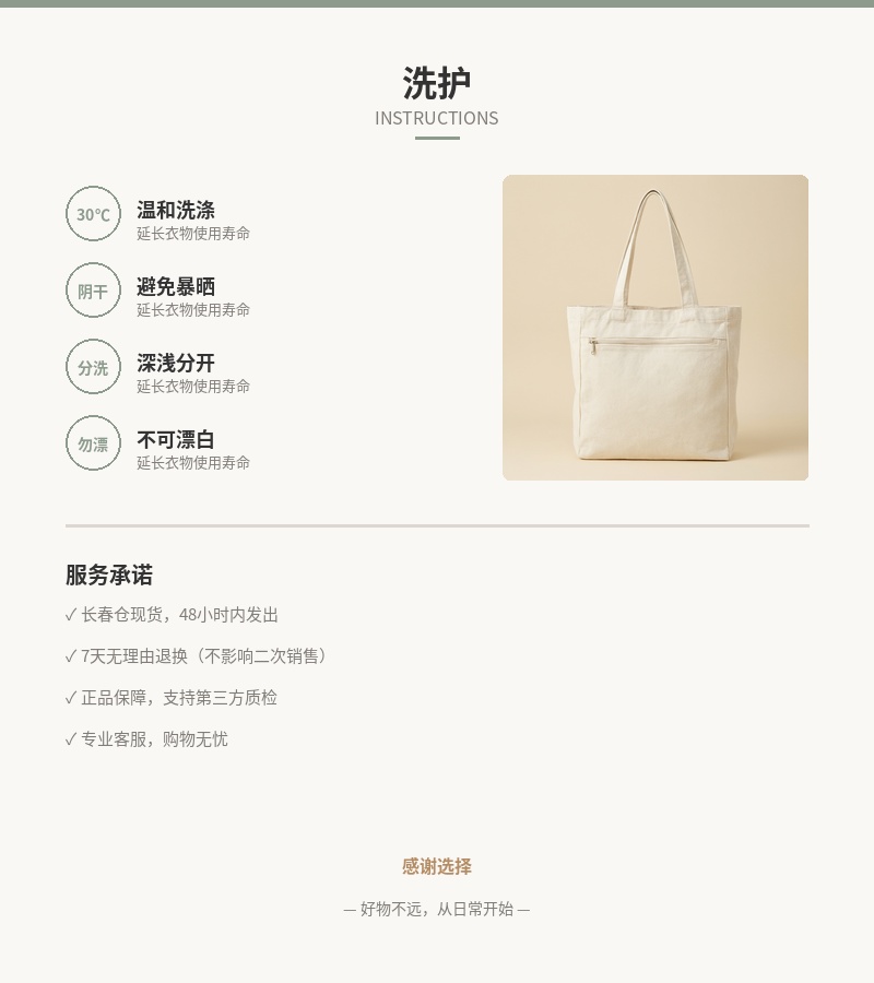 「市集」16oz 加厚帆布托特包 细节图 5