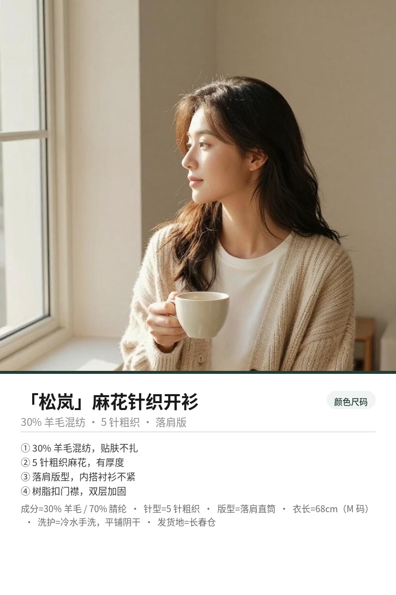 「松岚」麻花针织开衫 细节图 3