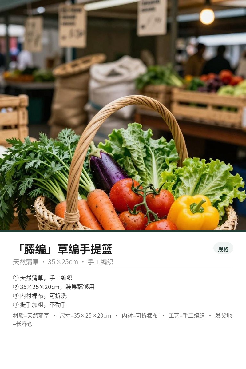 「藤编」草编手提篮 细节图 3