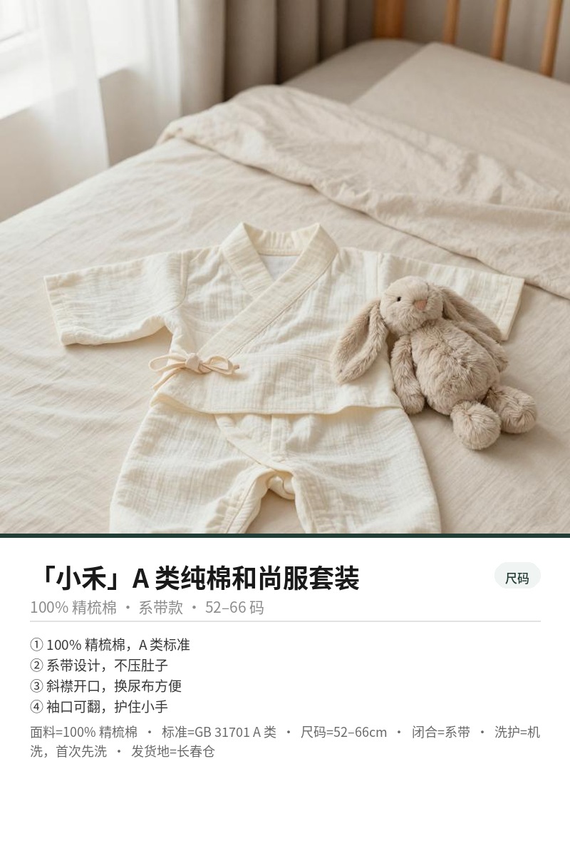 「小禾」A 类纯棉和尚服套装 细节图 3