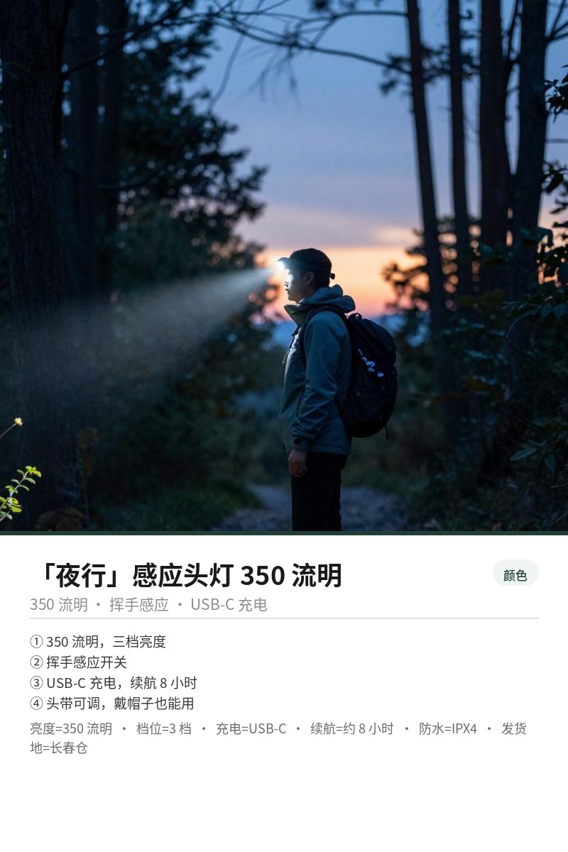 「夜行」感应头灯 350 流明 细节图 3