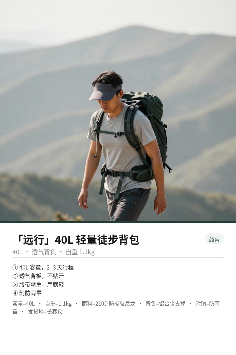 「远行」40L 轻量徒步背包 细节图 3